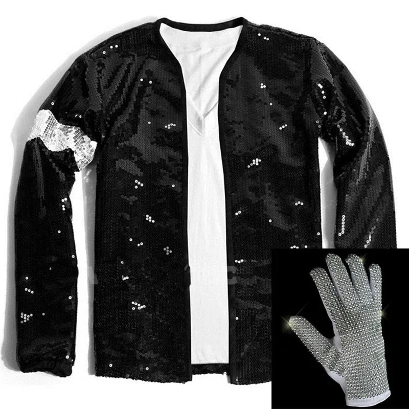 Role Play Michael Jackson Costumes Billie Jean Armband Sequin Jacket for Adults Halloween Party Dress Up